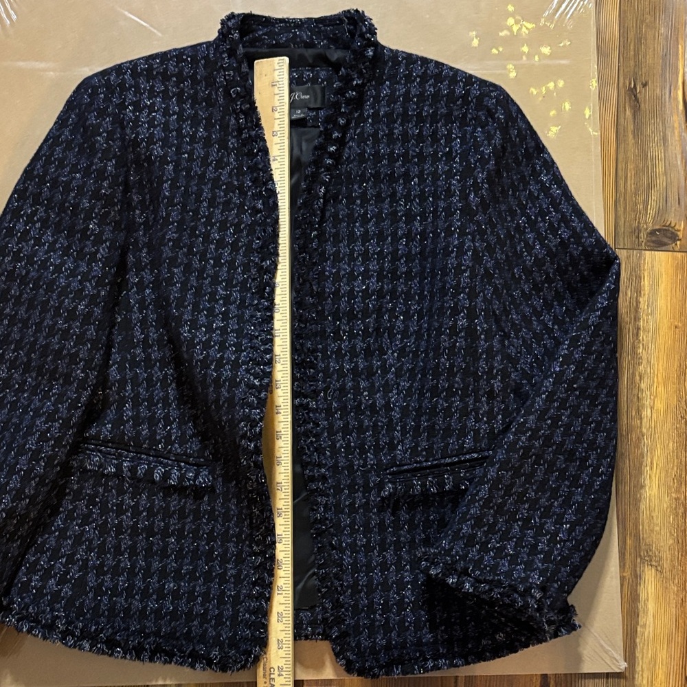 J. Crew Navy & Black Herringbone Tweed Jacket & Skirt SUIT with silver thread 12 - Picture 4 of 8